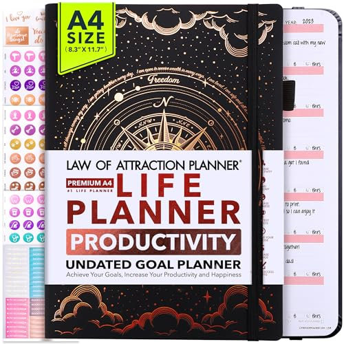 Law of Attraction Planer, A4, undatiert, Deluxe-Wochenplaner, Monatsplaner, eine 12-monatige Reise zur Steigerung der Produktivität und des Glücks, Lebensorganisator, Dankbarkeitstagebuch
