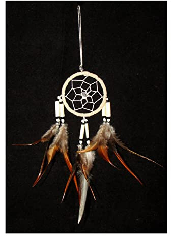 SAWA-ART Traumfänger klein 6cm Knochen Creme, Dreamcatcher small Fensterdeko Wanddeko Kleiner Traumfänger Autoanhänger, Autospiegel, Rückspiegel Boho Bohemian Dekoration handgefertigt