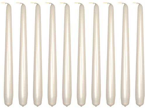 Tapered Dinner Candles, Pack of 10, Unscented, Long Burning Time, 24 cm / 9.45 (Pearl, Metallic)