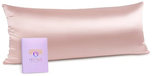 OLESILK Seide Kissenbezug Kissenhülle Haar- und Hautpflege mit Reißverschluss 16 Momme 1 Stück Pfirsich Rosa 40x145cm