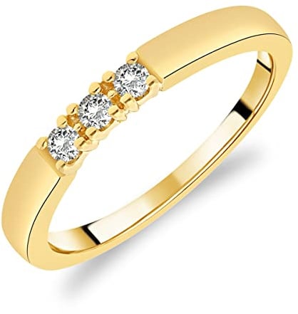 Trilogischer Ehering für Damen aus Gelbgold 375/1000 mit weißen Diamanten, 54 (17.2), Metall, Weißer Diamant
