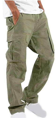 Dyhxuan Cargohose Herren Lang Einfarbig Baumwolle Arbeitshosen Baggy Chino Hosen Mit 6 Taschen Outdoor Wanderhose Trekkinghose Freizeithose Sporthose Gerade Hose mit Weitem Bein S-5XL (Plüsch/Nr)