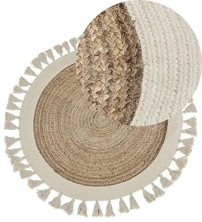 Runder Teppich mit Fransen Jute ⌀ 120 cm beige SAMSUN