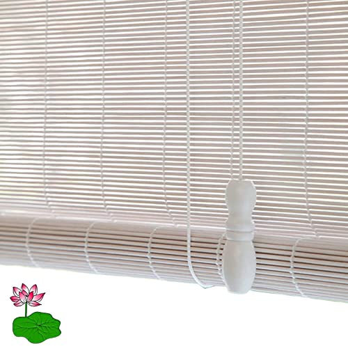 Stores À Enroulement,Store Enrouleur Bambou Naturel Blanc,Rideaux Décoratifs Rétro,Stores Romains,Pare-soleil,Stores en Bambou Pour Fenêtres Intérieur Extérieur,Avec Levage,W×H-100x120cm/39.5x47in