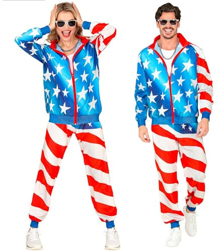 W WIDMANN MILANO Party Fashion - Costume survêtement, USA, Stars and Stripes, tenue des années 80, jogging, drapeau de l'Amérique, costume de carnaval