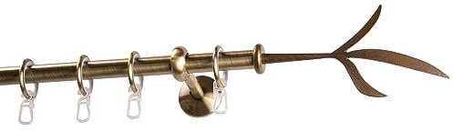 Garesa Gardinenstange Esperanca Ø 16mm, 1-läufig, Messing, antik I Rustikale Vorhangstange inkl. Ringe + Faltenlegehaken I Mit Endknopf Zweig I Wandmontage I 370cm