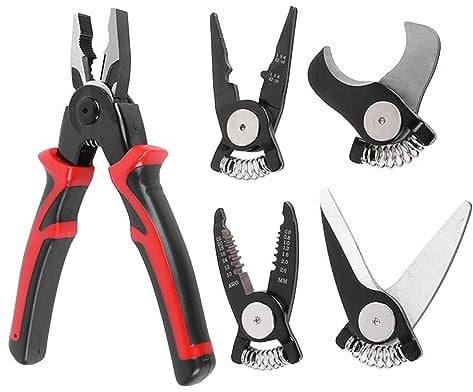 5-in-1 Multitool Pliers Set - High-Carbon Steel Interchangeable Heads for Wire Cutting, Crimping, Stripping | Professional Grade Heavy Duty Tool Kit for Home, Electrical & Mechanical Repairs