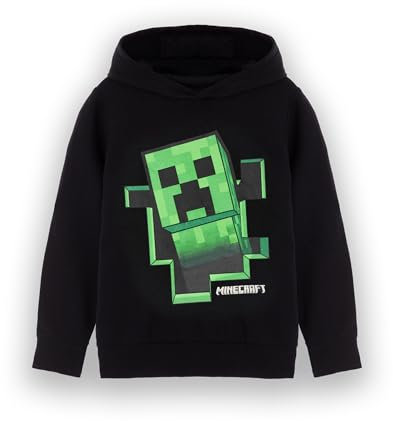 Minecraft Jungen Kapuzen-Sweatshirt | Kinder & Jugendliche Schwarzer Grafik-Kapuzenpullover | Game Sprite Jumper Creeper Block Pop Out Sweatshirt | Gamer Merchandise Geschenk für Ihn