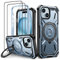 Lanhiem für iPhone 15 Hülle mit 2 Stück Schutzfolie, 360° Ring Ständer Schutzhülle, Militärischer Stoßfest Handyhülle für iPhone 15 Case, Blau