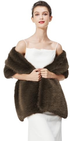 BEAUTELICATE Damen Kunstpelz Stola Schal Warp Brautjacke Kunstfell Brautschal Brautstola für Braut Abendkleid Winter Hochzeit Festlich (Braun, Einheitsgröße)