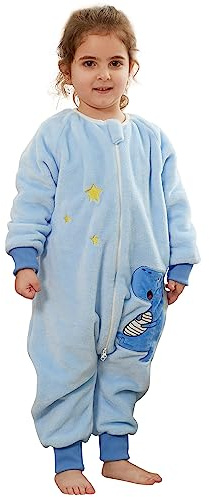 HAHASHOW Baby Winter Schlafsack mit Füßen Flanell 2.5 Tog 5-6 Jahre Dino | Warm und Weich, Zweiwege Reißverschluss, Maschinenwaschbar, mit Ärmeln und Geteilten Füßen, für Herbst und Winter