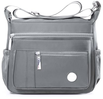 HERCMNOY Umhängetasche für Damen, Umhängetasche, Handtasche, mehrere Taschen, Nylon, Kuriertasche, grau, 28cm x 11cm x 22cm
