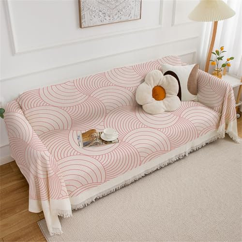 FANSU Sofabezug L Form 1 2 3 4 Sitzer, Geometrie Sofaüberwurf Decke Ecksofa Universelle rutschfeste Couch Bezug Sofaschoner Sofa Decken Couch Überwürf Einteiliger Sofabezug (Rosa,180 * 260cm)