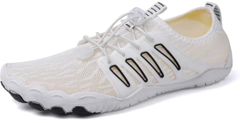 AONEGOLD Water Shoes Mens Women Barefoot Quick Dry Aqua Swim Yoga Lightweight Breathable Snorkeling Surfing Beach Fitness Shoes (White Black, Size 6.5)