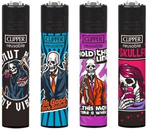 Clipper® 4er Set Skulls #23 Feuerzeuge + 1 Sticker High Zombie