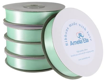 „AE Amelia Ella, 125 m, 15 mm breit (5 x 15 m Rollen), doppelseitiges, hochwertiges Satin-Bindeband für Kunsthandwerk, Geschenkverpackung, Nähbesatz, Verzierungen