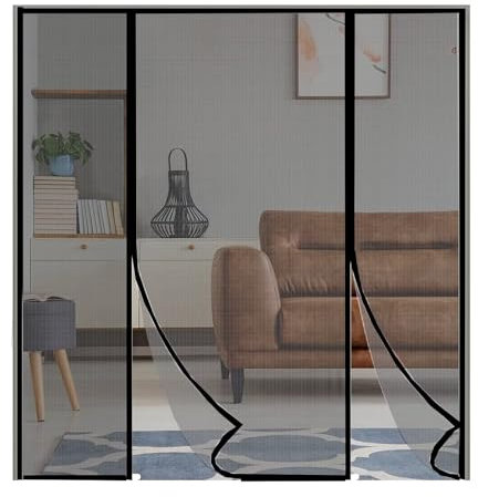 Puerta mosquitera de fibra de vidrio, puerta doble, apertura lateral doble, mosquitera, puerta de balcón, mosquitera, negro, 250 x 230 cm