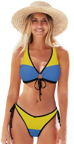 IFCXA Damen-Bikini-Set, Motiv: Ukraine-Flagge, niedrige Taille, zweiteilig, Bademode, Strandmode, mehrfarbig, S