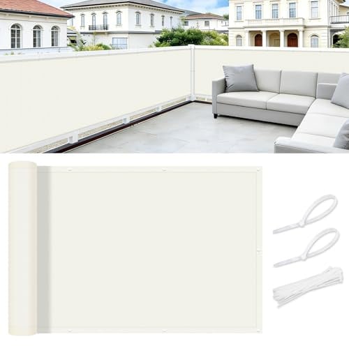 COOL AREA Balkon Sichtschutz Wetterfest 85x100 cm,Cream | Sichtschutz Balkon,Balkonabdeckung Sichtschutz,Blickdichte Windschutz UV-Schutz,Balkonverkleidung mit Kabelbinder