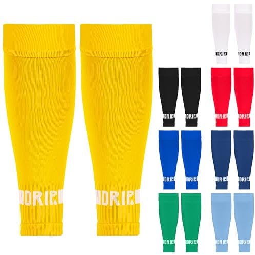 DRIPsox® Football Sock Sleeves Kids, Junior, Women & Men - 1 Pair (M) Yellow Football Sleeve Socks with Calf Comfort Mesh - Multiple Colours - 3 Sizes (S:13C-3.5, M:4-7.5, L:8+)
