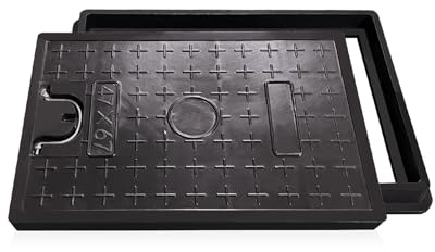 NATOTELA Manhole Cover and Frame Fiberglass-670x470mm rectangle Septic Tank Lid Access Inspection Cover Non-slip Solid Reinforced Steel Embedded Sewer with Handle for Patios Basement Lawn Black