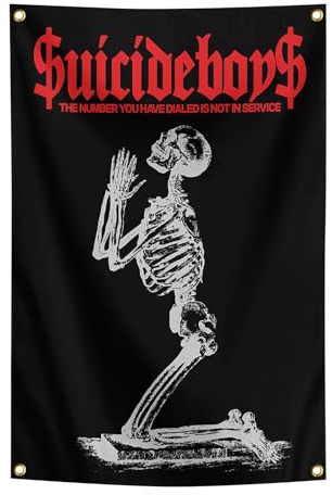 owpIa Horror Skull Tapestry Suicide Music Boys Flag 2x3ft for Room Teen Girls Indoor Outdoor Bedroom and College Dorm With 4 Brass Grommets
