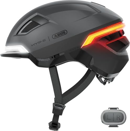 ABUS Fahrradhelm HYP-E - Helm mit Frontlicht, Rücklicht und Blinklicht - geeignet auch fürs Fahrradfahren auf E-Bike und S-Pedelec - für Jugendliche und Erwachsene - Größe L, Grau