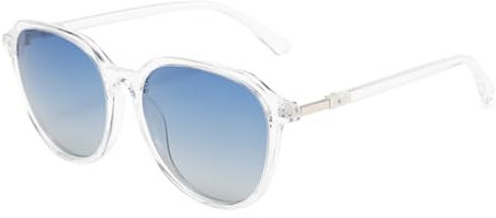 QVKUUT Runde Trendy Klassisch Polarisierte Sonnenbrille für Damen Herren,Ultraleicht Brille,UV-Schutz Brille(Transparent/Blau)