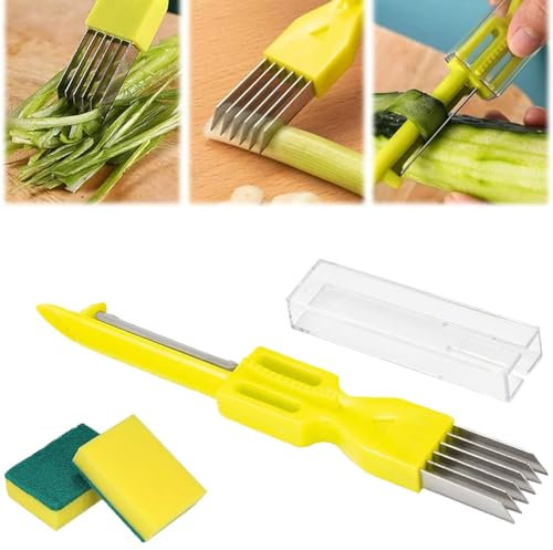 2 in 1 Shred Silk The Knife, 2024 New Multifunctional Kitchen Gadgets Stainless Steel Chopped Green Onion Knife, Household Kitchen Vegetable Slice Cutter, Shred Gadget for Restaurant Hotel (1pcs)