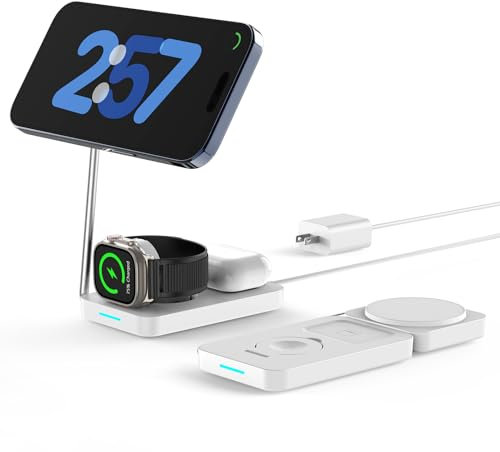 3 in 1 Kabellose Ladestation, PD20W Faltbares magnetisches kabelloses Ladegerät für Apple Geräte iPhone 12-16 Serie Apple Watch AirPods Pro (Weiß)