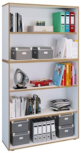 VCM Holzregal stehend | platzsparender Aktenschrank | Maße ca. B. 100 x H. 183 x T. 33 cm | Elegantes Regal | Büroregal – Salia 5fach B. 100 cm