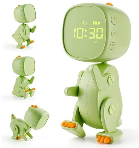 RéVeil Pour Enfants En Dinosaure, Reveil Enfant Educatif Jour/Nuit avec 6 TonalitéS Musicales, RéVeil Educatif Rechargeable avec Forme Variable,3 RéGlages De Temps, Batterie IntéGréE De 1200Mah
