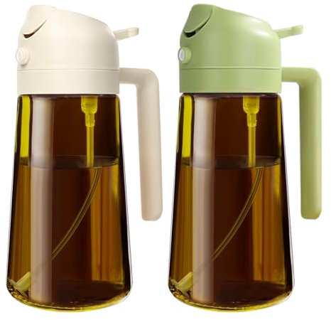 YARRAMATE 16oz/470ml Light-Blocking Dark Oil Sprayer for Cooking, 2-in-1 Olive Dispenser Bottle, Premium Amber Glass, Food-Grade Mister for Air Fryer, BBQ, Kitchen Use (White & Green)
