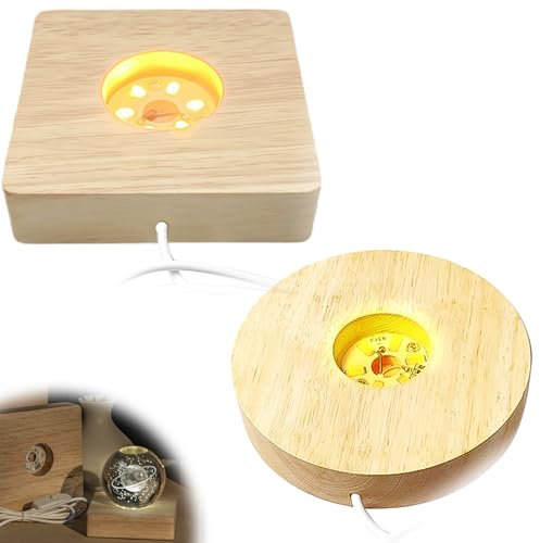 Holz LED Lichtsockel, 2 Stk Led Ständer, Display-Basis DIY Led Holzsockel Platte für Glasblock Beleuchtete Led-sockel aus Holz mit USB, Led Sockel für Display Kristall Glas Acryl Schmuck Harz