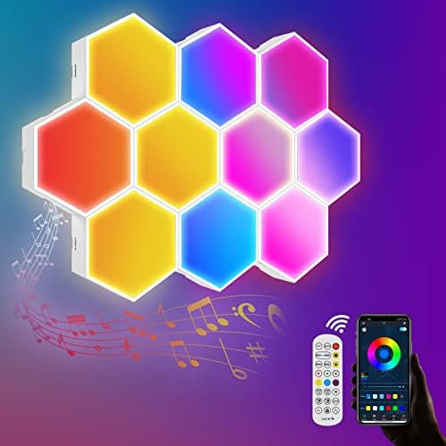 10 piezas Panel LED de pared Hexágono Gaming Lámpara de pared Sync con música Smart RGB Gaming Ambiance Light con aplicación, 16 millones de colores Hexágono creativo apliques de pared para decoración