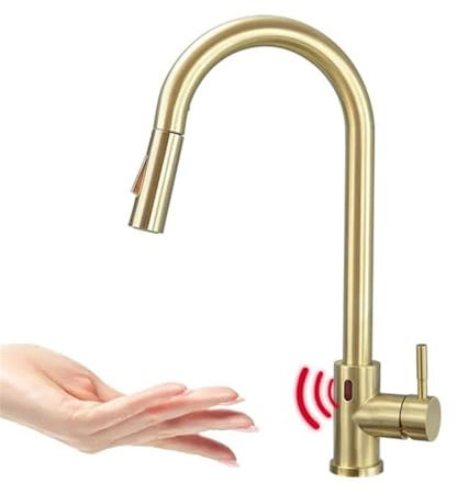 Robinet de cuisine moderne en or brossé avec capteur tactile et rotation à 360°