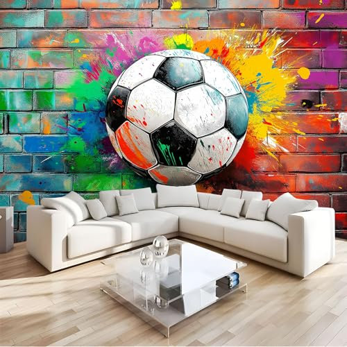 MIATCENRT Papier Peint Panoramique 450X315Cm (L×H), Mur De Briques Football Papier Peint Tissu De Soie Poster Tableaux Muraux Tapisserie Photo, Graffiti Pour Chambre Salon Décoration Murale