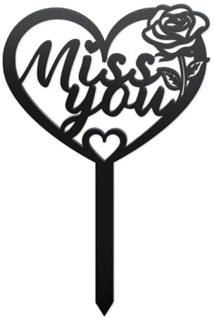 WADORN Miss You Metal Memorial Plaques Stake, Heart Metal Grave Marker Large Black Weatherproof Cemetery Decorations for Grave Memorial Sympathy Gravesite Gifts for Outdoor Garden Yard Birthday