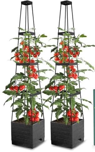 Liwankaqi Tomatentopf mit Spalier, 2pcs Tomaten Spalier mit Pflanzer 140CM Höhe einstellbar selbstbewässernde Pflanzer, Rankgitter Kletterhilfe für Pflanzen, Tomaten, Rosen