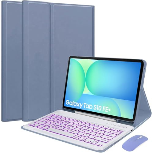 EHLCYS Keyboard Case for Samsung Galaxy Tab S10 FE+ Plus 13.1-inch 2025 Model (SM-X620/X626), 7 Color Lighting Magnetic Removable Bluetooth Keyboard, Slim Case with Pen Holder and Mouse,Lila