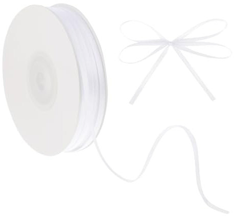 3mm x 91m Schleifenband Weiss Geschenkband Weißes dünnes solides Satinband Doppelseitige Gewebtes Bänder für Blumenstrauß Dekoration Geschenkverpackung Party-Dekoration