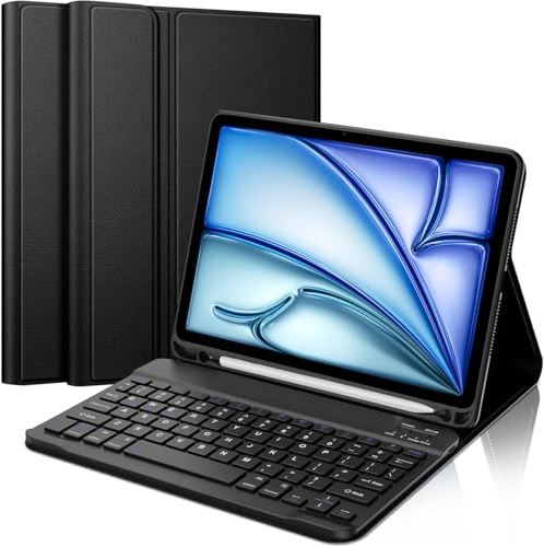 YMXuan Étui avec clavier pour iPad Air 11 M3 2025/M2 2024, étui amovible avec clavier sans fil pour iPad Air 5e/4e génération 11, coque de protection souple intelligente avec porte-crayon (noir)