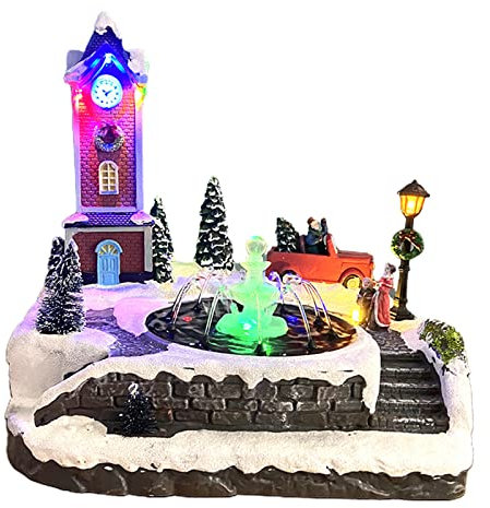 Figurine de maison de Noël - Décoration LED - Fontaine musicale lumineuse - Bonhomme de neige pour festival et fête