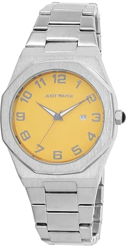 Just Watch Herrenuhr Jakob mit Edelstahlband, Ø 42 mm, silberfarben/gelb