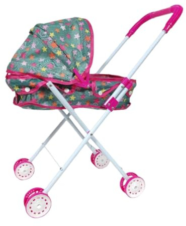 KiBcsLic Puppenwagen Puppenwagen Kollektion, Leicht zu Verstauen, Zusammenklappbarer Kinderwagen, Spielzeug für Draußen zu Hause, Sternmuster
