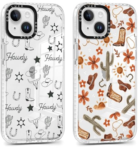 Foonary 2 Pieces Cover for iPhone 14/iPhone 13 6.1 Inches, Transparent Case with Aesthetic Beautiful Cactus Designs Pattern, Girls Women Ultra Thin Soft Silicone TPU Shockproof Protective Bumper Case