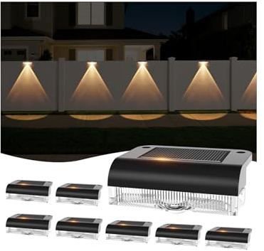 A.bigwhale Solar Zaunleuchten für Außen, Solar Wandleuchte Aussen, 8 Stück LED Solarleuchten für Außen, Solarlampen Wandlampe Solarwandleuchte für Treppen, Stufen, Zäune, Geländer, Hof, Terrasse