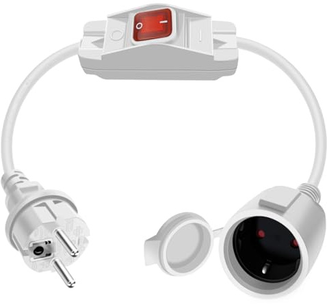 HuaLiSiJi Cable Schuko con Interruptor 16A 250V H05VV-F 3x1.0mm² Schuko Cable Contacto Protector IP44 para Hogar, Oficina (Blanco, 0.5m)