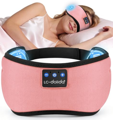 LC-dolida Bluetooth Sleep Eye Mask Headphones,15H Battery & Total Blackout | Breathable Bamboo-Cotton Sleeping Headphones | Zero Pressure Eye Mask for Side Sleepers,Travel & Office Nap Gift