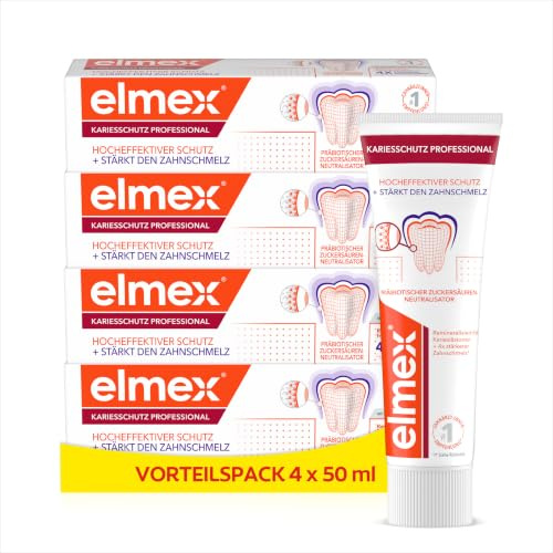 elmex Kariesschutz Professional Zahnpasta, 4x75ml – medizinische Zahnreinigung für hochwirksamen Kariesschutz – mit patentiertem Zuckersäuren-Neutralisator